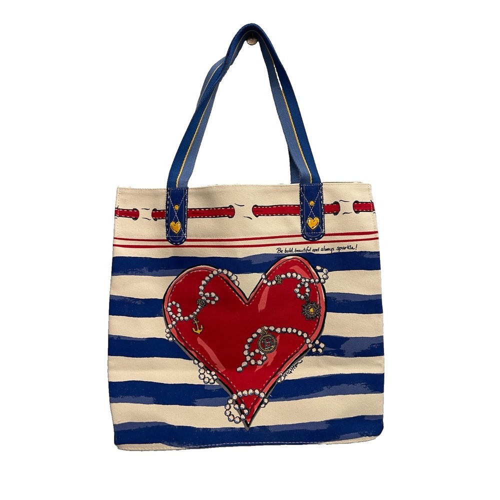 Brighton Striped Love Tote Women Large Red White Blue NWT Heart Nautical